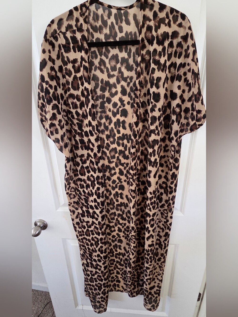 Leopard Print Beach Cover Up Kimono Sheer Long Cardigan OS